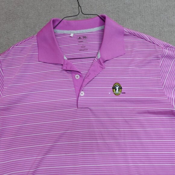 Adidas Polo Shirt Large Purple Striped Stonewall Club - Picture 1 of 8